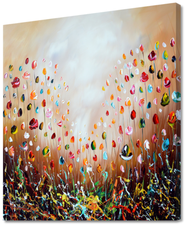 Gena - Colourful Flowers Square | Giclée op canvas
