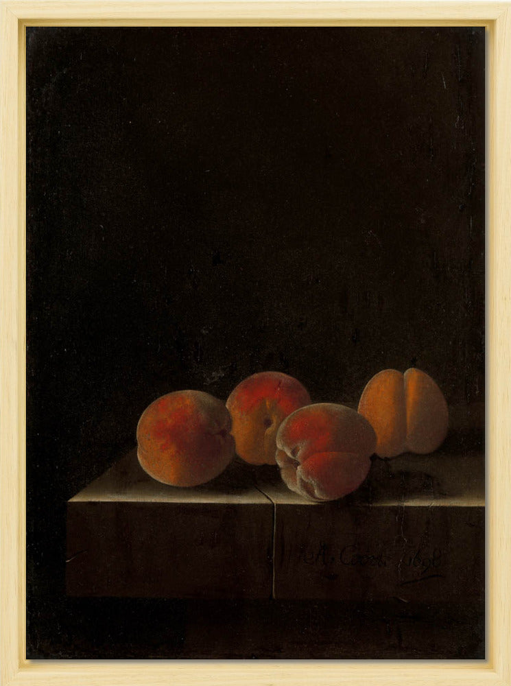 Adriaen Coorte - Vier abrikozen op een stenen plint | Giclée op canvas