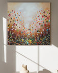Gena - Colourful Flowers Square | Giclée op canvas