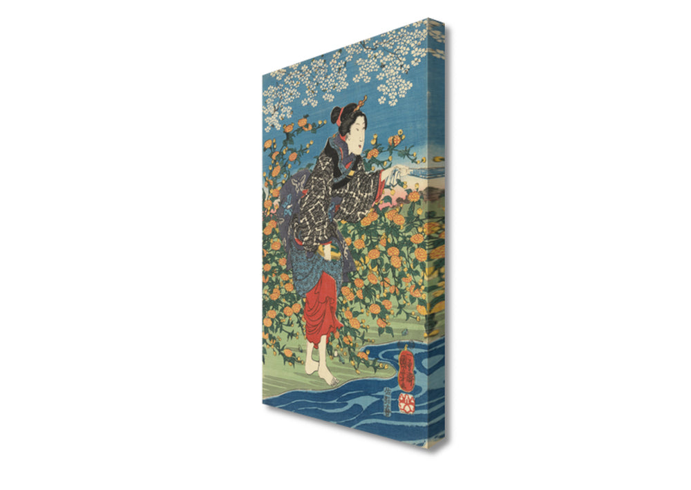 Utagawa Kuniyoshi - Vrouw aan de oever van een rivier | Giclée op canvas