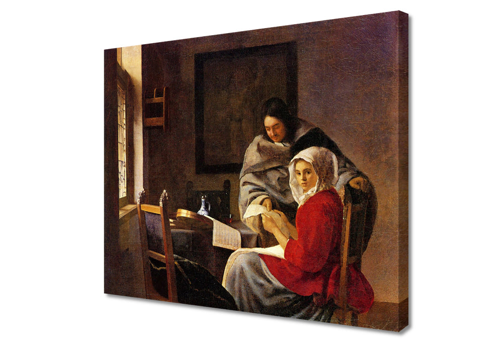 Johannes Vermeer - Girl interrupted in her music | Giclée op canvas