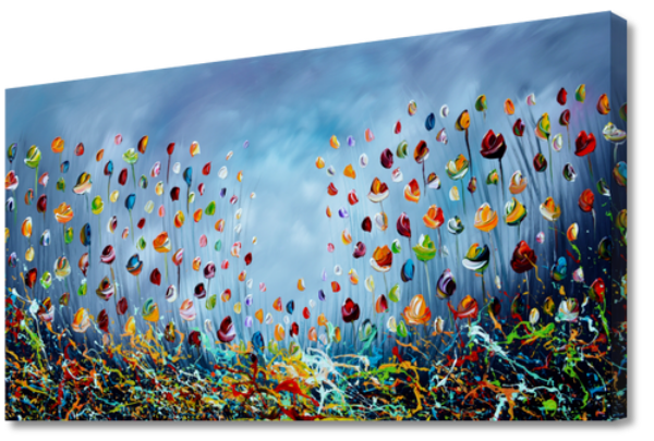 Gena - Colourful Flowers (blue) | Giclée op canvas