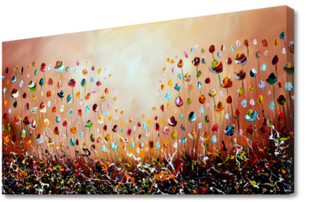 Gena - Colourful Flowers (orange) | Giclée op canvas