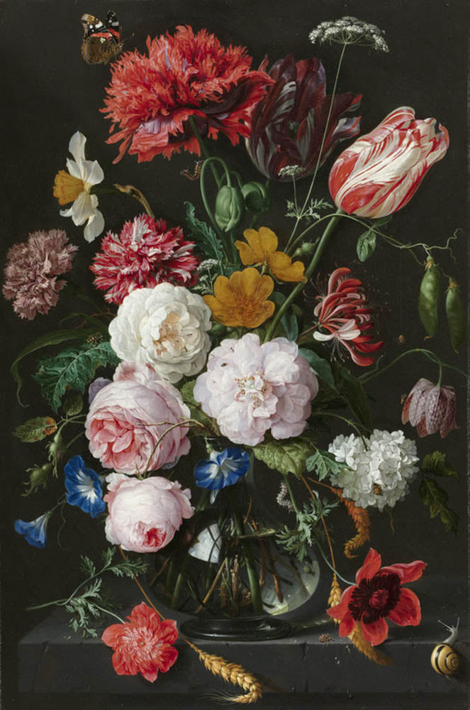 Jan Davidsz. de Heem - Stilleven met bloemen in een glazen vaas | Giclée op canvas