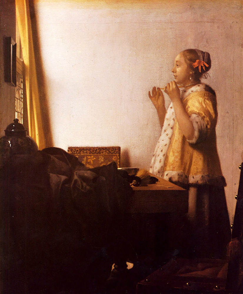 Johannes Vermeer - The Pearl Necklace | Giclée op canvas